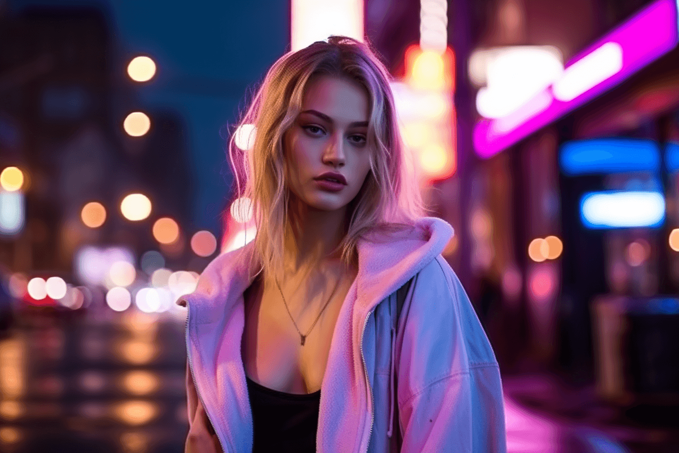 Midjourney: Cold Stares: A Neon City Portrait