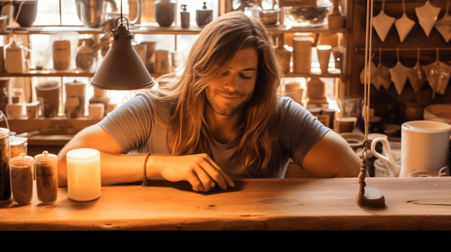 Midjourney: Man with Long Hair: A Cozy Coffee Encounter