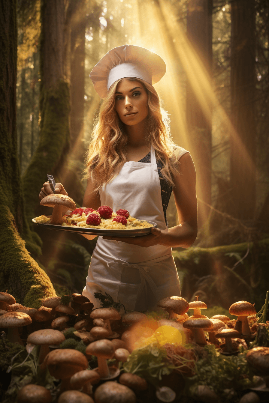 Midjourney: Radiant Culinary Enchantress in Forest Dreamland