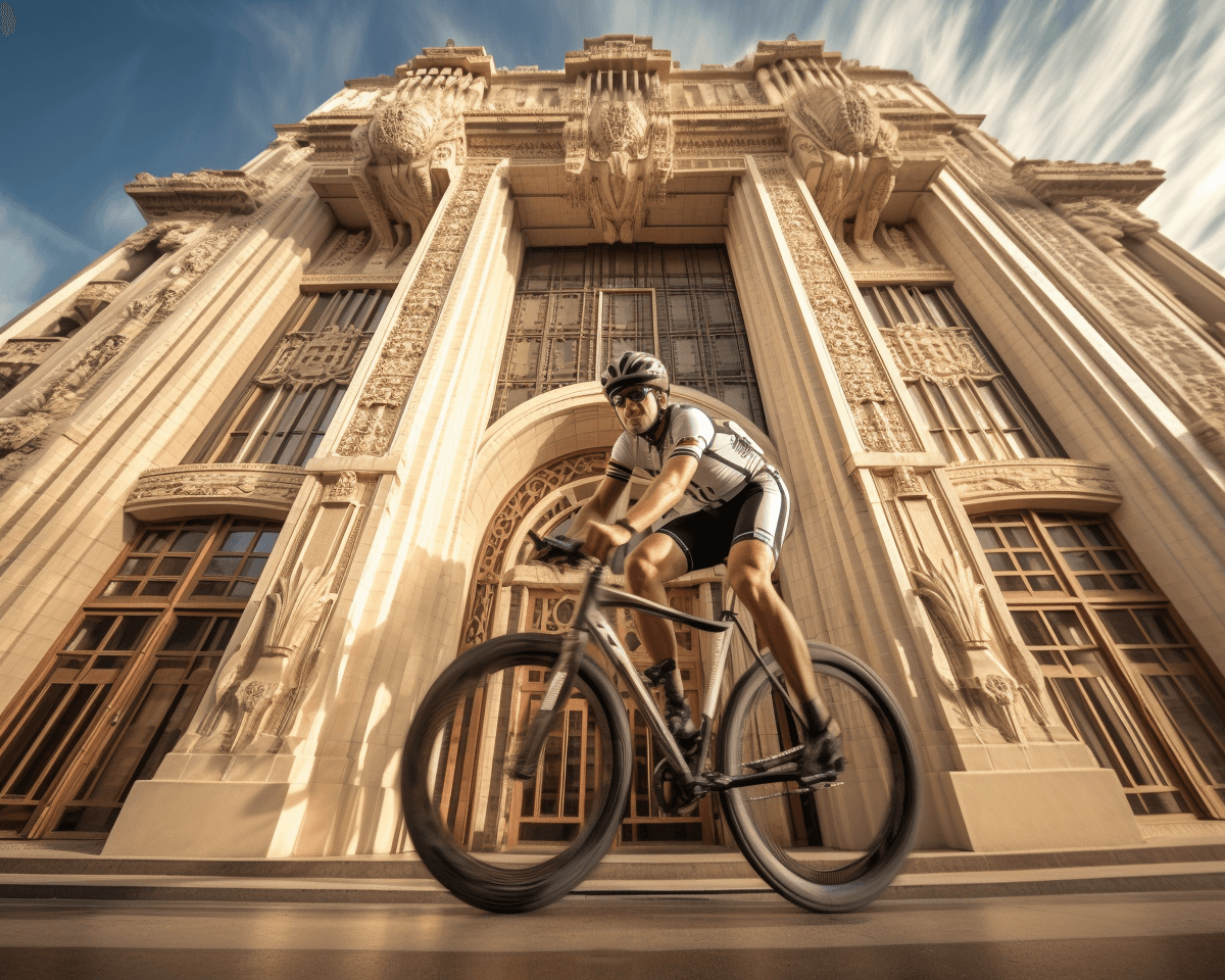 Midjourney: Cyclists Encounter: Art Deco Beauty, Cold Demeanor