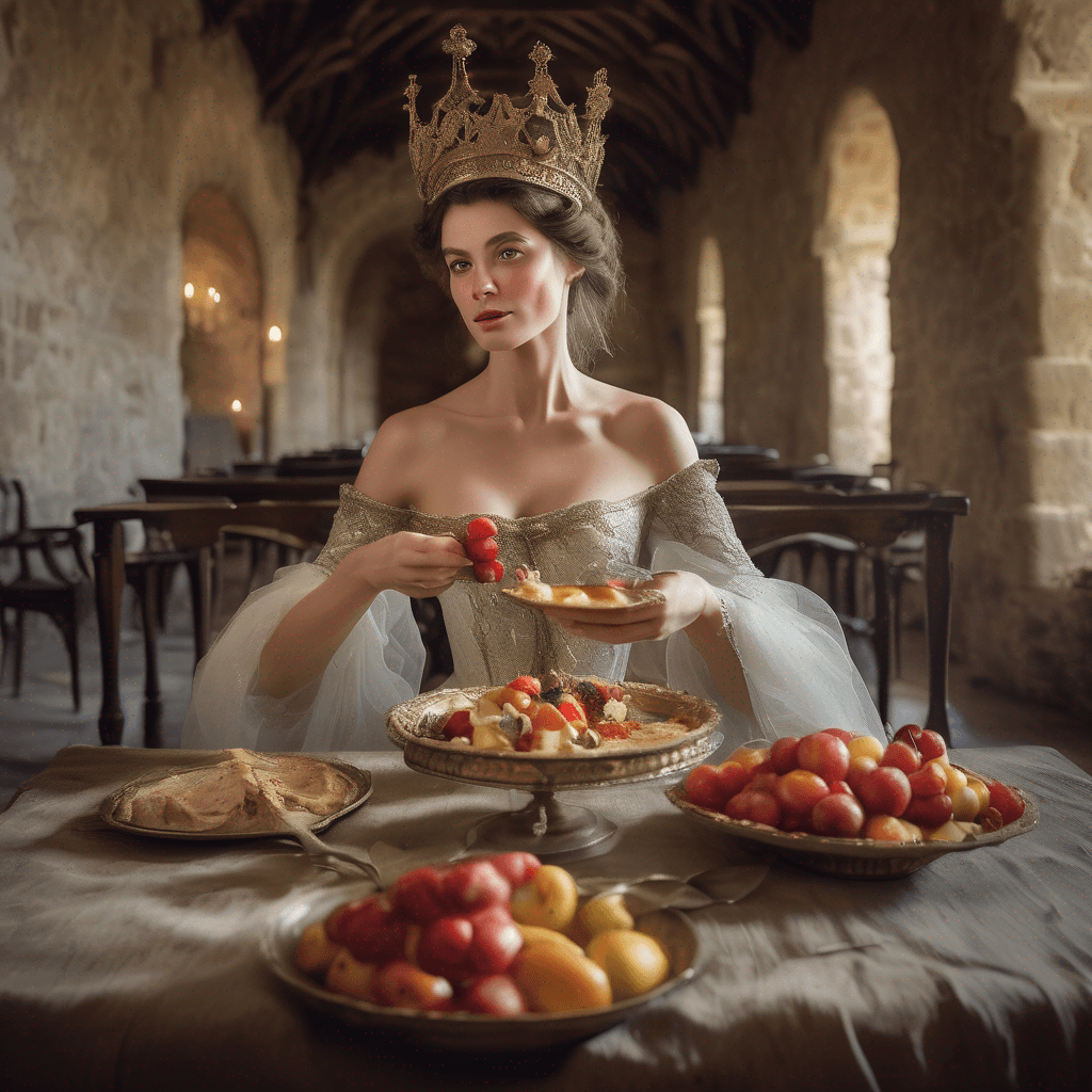 SDXL: Glowing Foodie in a Regal Castle Setting