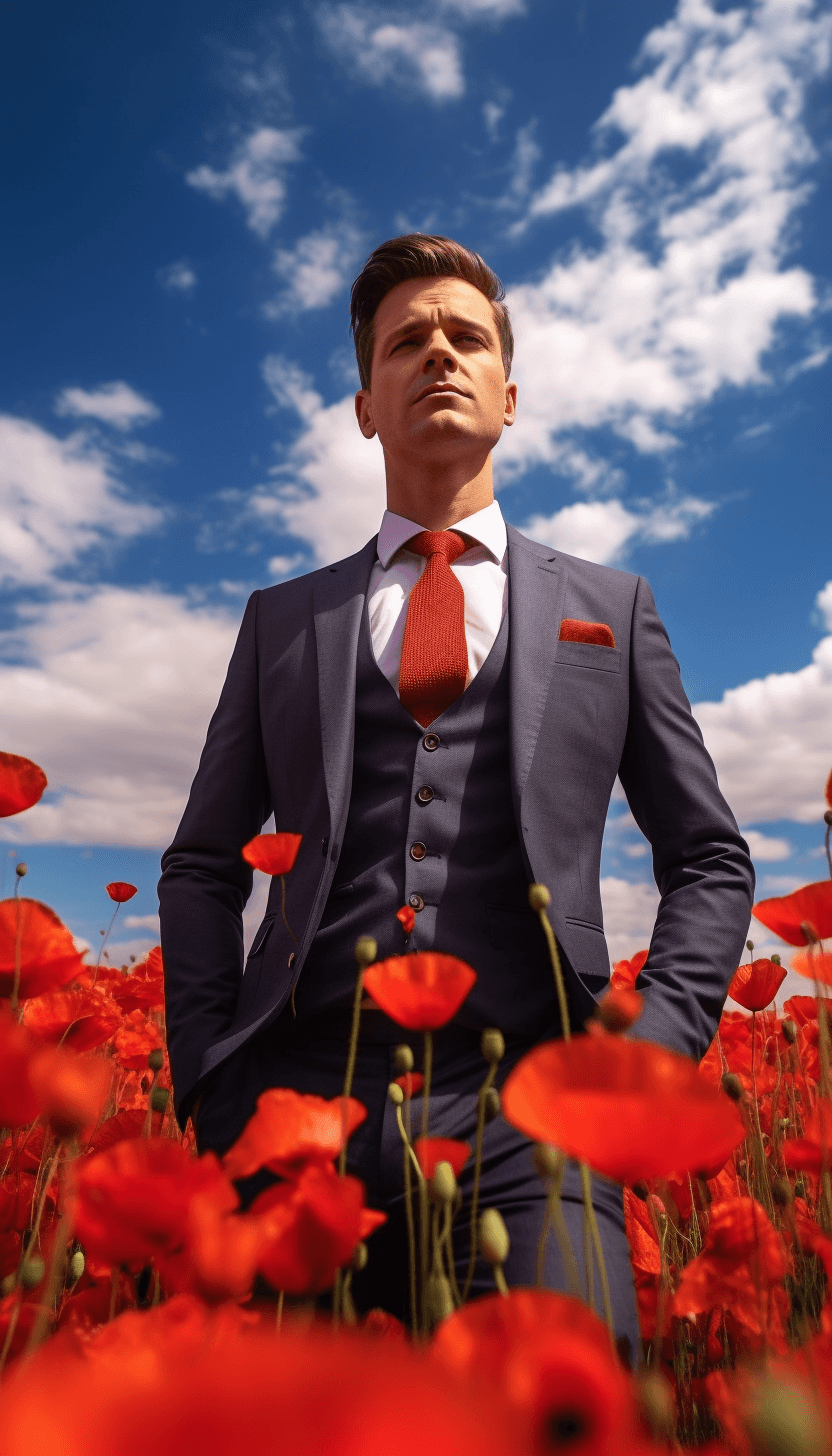Midjourney: Stylish Businessman Amidst Poppy Fields