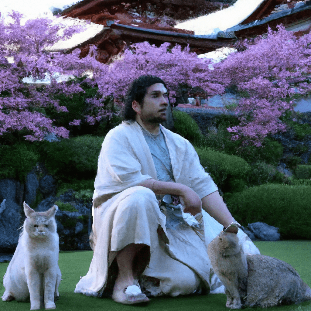 DALLE: Tranquil Harmony: The Cat Lover in the Japanese Garden