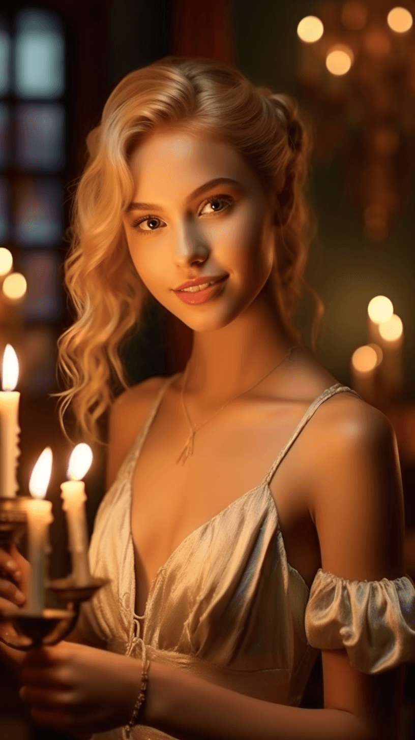 Midjourney: Classic Beauty in Romantic Candlelit Room
