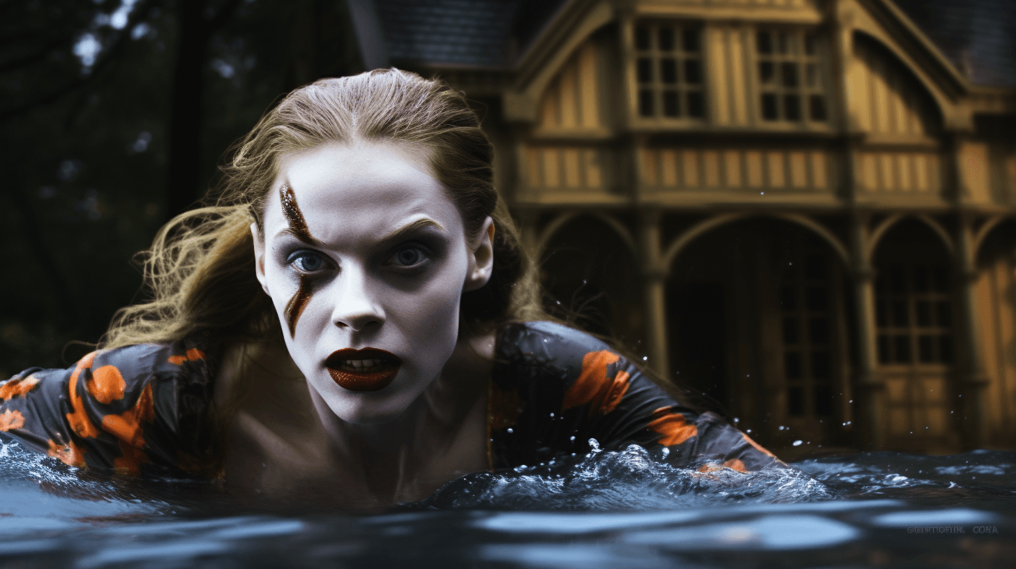 Midjourney: Elegant Swimmer Amidst Halloween Eerie
