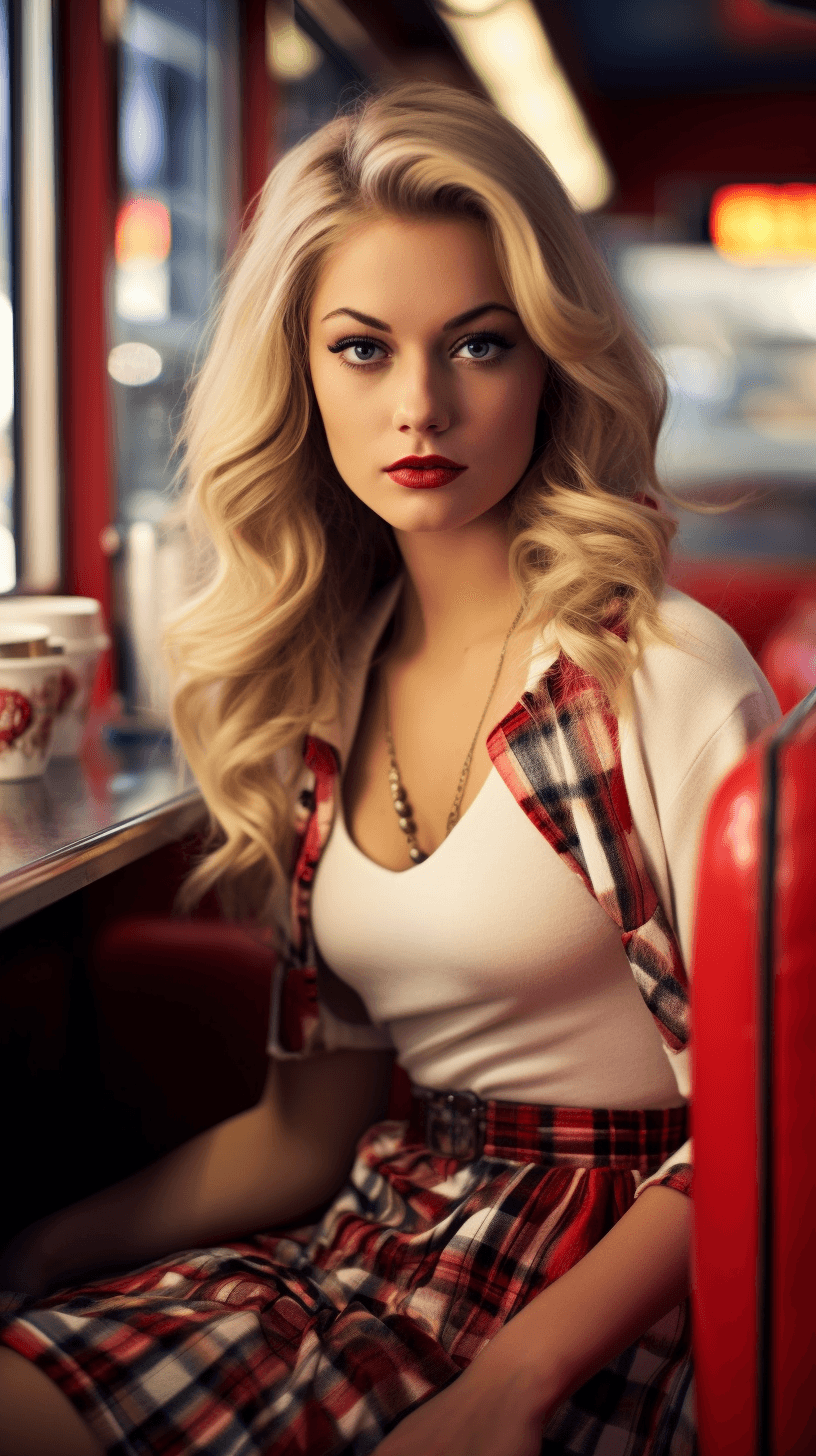 Midjourney: Chic College Girl in Retro Diner