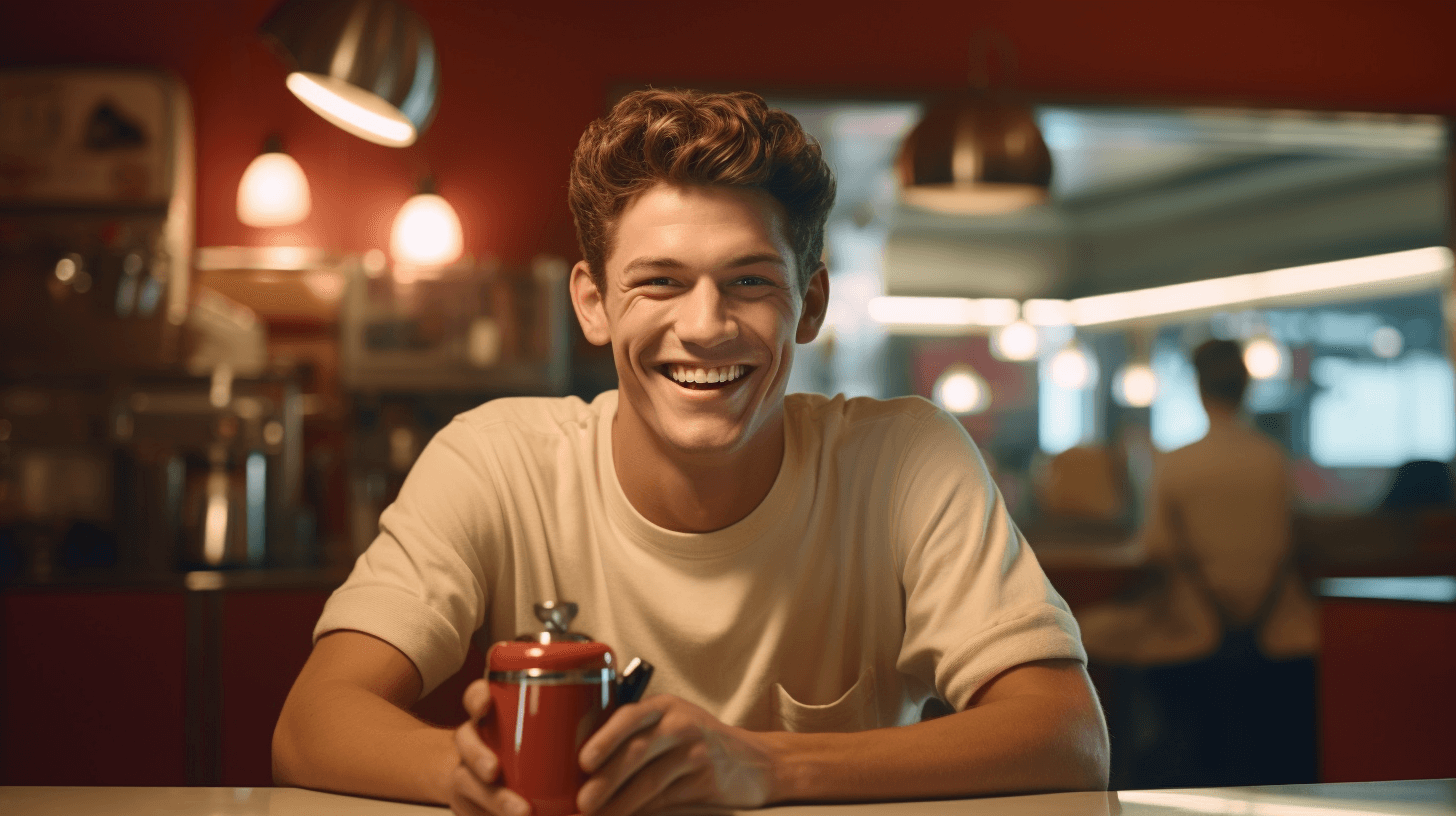 Midjourney: Radiant Smile captured at Retro Diner